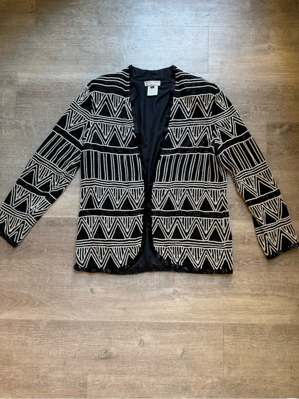 Vintage Adrianna Papell 80s Silk Sequins Beaded Evening Jacket Size XL